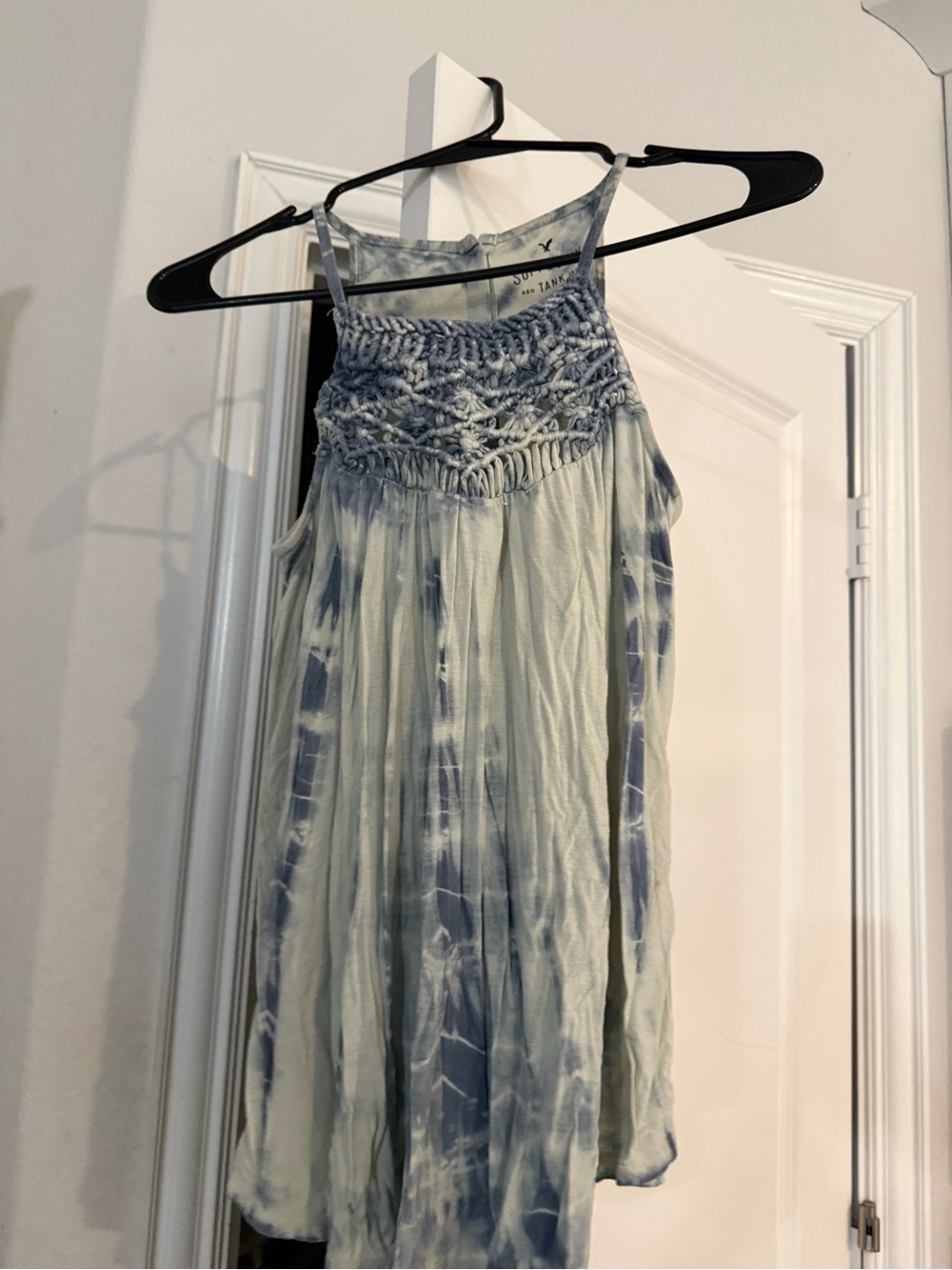 American Eagle Outfitters Blue Tie-Dye Smocked Halter Mini Dress